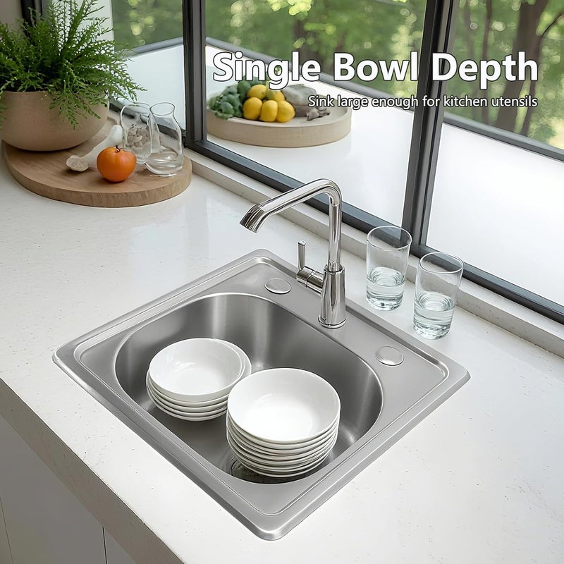GZOII 15 inch Stainless Steel Bar Sink, 2-hole Single Bowl Topmount Brushed Drop in RV Sink with Drainer - Image 3